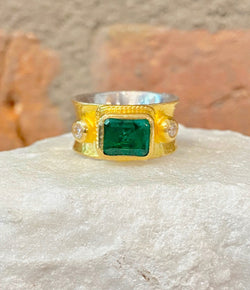 Ara Emerald Center Stone and 24kt Gold Ring