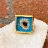 Ara 24kt Gold and Oxidized Silver Quartz Micro Mosaic Evil Eye Ring