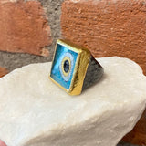 Ara 24kt Gold and Oxidized Silver Quartz Micro Mosaic Evil Eye Ring
