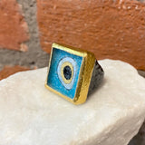 Ara 24kt Gold and Oxidized Silver Quartz Micro Mosaic Evil Eye Ring