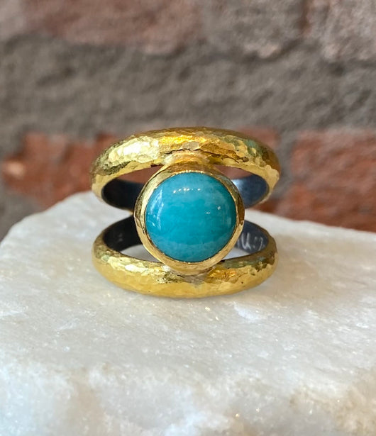 Ara Amazonite and 24kt Gold Open Back Ring