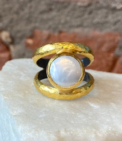 Ara Pearl and 24kt Gold Open Back Ring