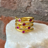 Ara 4 Row Spiral Ring with Rubies and 24kt Gold