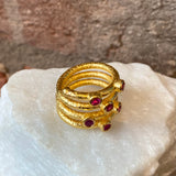 Ara 4 Row Spiral Ring with Rubies and 24kt Gold