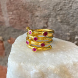 Ara 4 Row Spiral Ring with Rubies and 24kt Gold