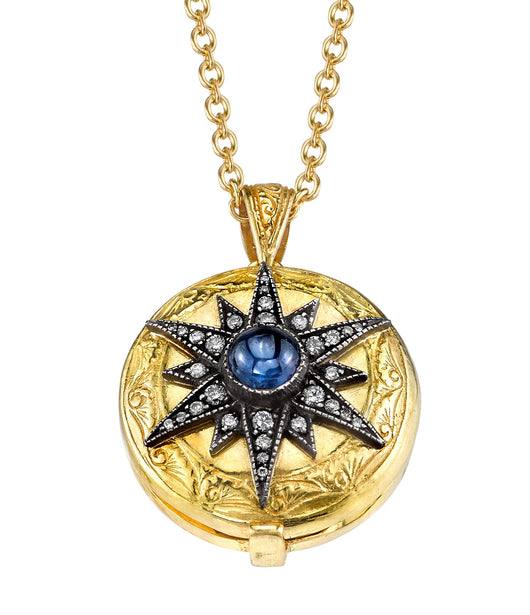 Arman Blue Sapphire and Diamond Starburst Locket