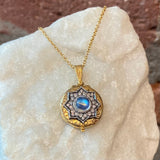 Arman 22kt Gold and Moonstone Flower Locket Necklace
