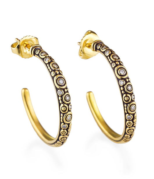 Alex Sepkus Yellow Gold and Diamond Hoop Earrings
