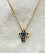 Alex Sepkus Blue Sapphire and Yellow Gold Cross Necklace