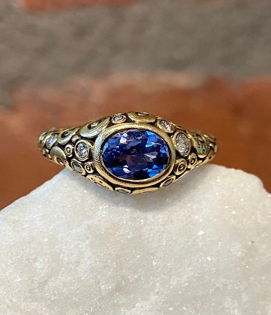 Alex Sepkus Oval Blue Sapphire and Diamond Ring
