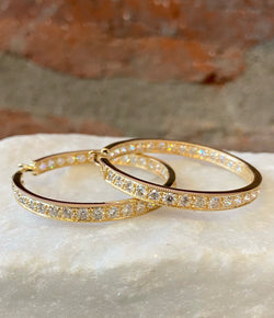 EYG Collection Yellow Gold and Diamond Inside Out Hoop Earrings