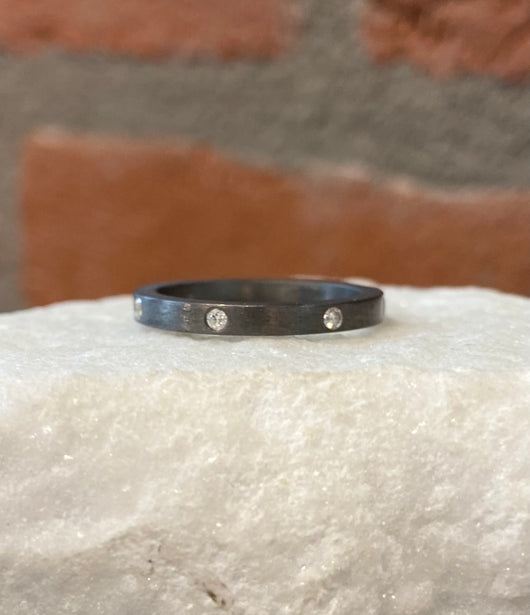 EYG Collection Black Rhodiumed Silver and Diamond Band