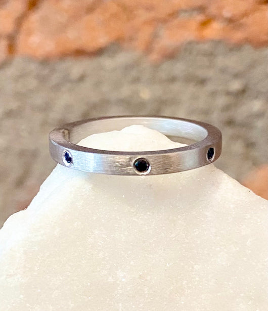 EYG Collection Rhodiumed Silver and Blue Sapphire Band