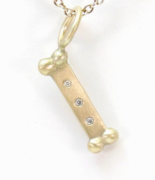 Heather Moore Yellow Gold and Diamond Dog Bone Free Hanging Charm