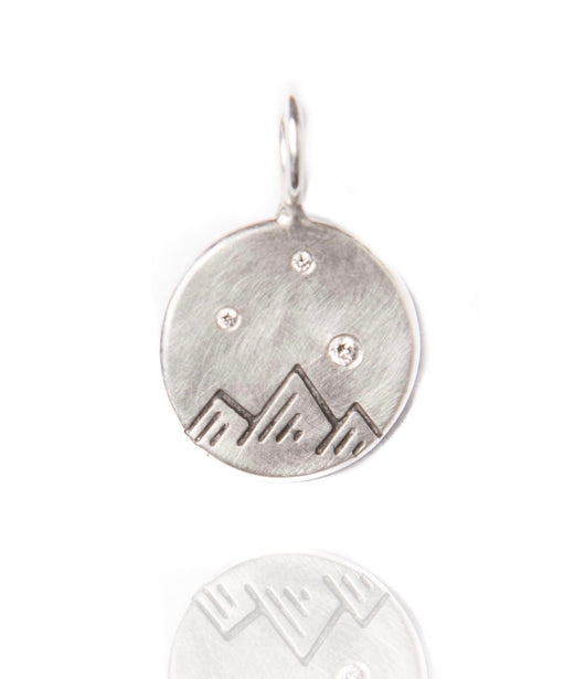 Heather Moore Mountain Stamp and Diamond Sterling Silver Round Charm