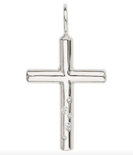 Heather Moore Sterling Silver High Polish Cross Charm with Diamonds
