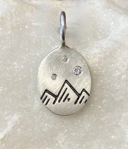Heather Moore Mountain Stamp and Diamond Sterling Silver Oval Charm