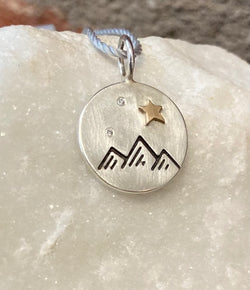 Heather Moore Mountain Stamp, Diamond and Star Sterling Silver Round Charm