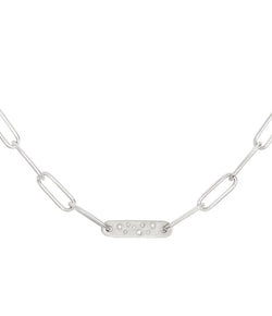 Heather Moore Silver Chain Necklace with Flat Bar Accent and Diamonds