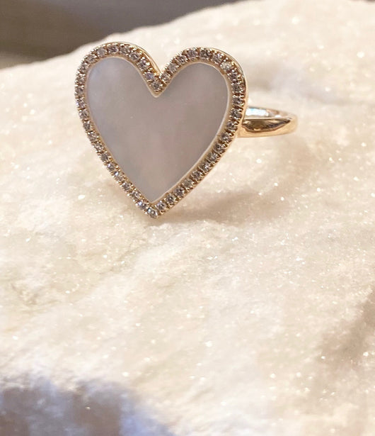 Andi Alyse Mother of Pearl and Diamond Heart Ring