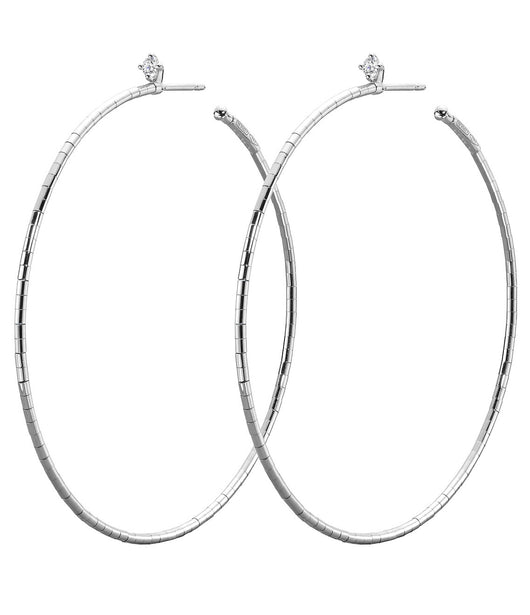 Mattia Cielo White Gold and Single Diamond Hoop Earrings