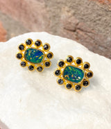 Ara Opal and Black Diamond Flower Stud Earrings