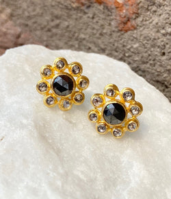 Ara Black and White Diamond Flower Stud Earrings