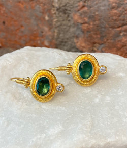 Ara Emerald and 24kt Gold Drop Earrings