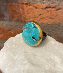 Ara Turquoise, 24kt Gold and Oxidized Silver Statement Ring