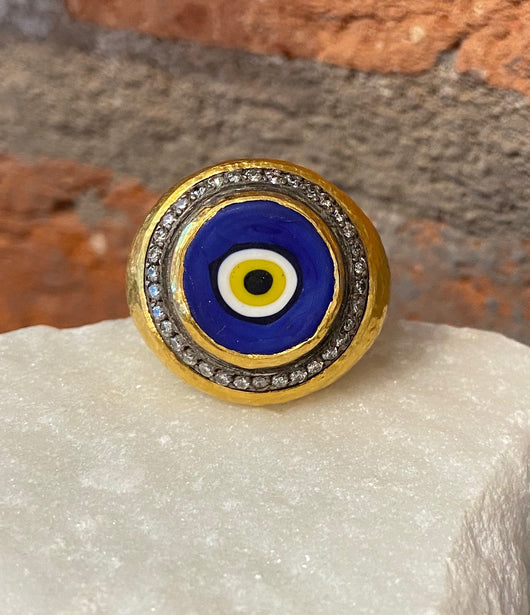 Ara 24k Evil Eye and Diamond Ring