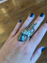 Ara 24kt Gold, Oxidized Silver and Diamond Octopus Ring
