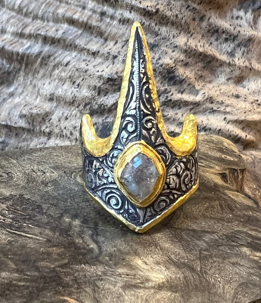 24k Gold Diamond Shield Ring