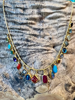 Ara Multi-Stone and 24kt Gold Charm Necklace