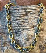 Ara 24k Gold, Diamond, Oxidized Silver Thick Link Necklace
