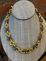 Ara 24k Gold, Diamond, Oxidized Silver Thick Link Necklace