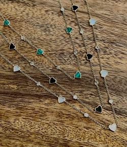 Andi Alyse Diamond and Yellow Gold Malachite Heart Necklace
