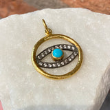 Ara 24kt Gold White Sapphire & Turquoise Evil Eye Pendant