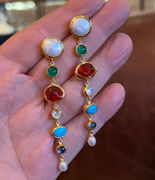 Ara 24k Gold and Multi Gemstone Linear Earrings