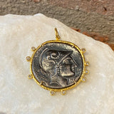 Ara Silver Coin Replica, Diamond and 24kt Gold Pendant