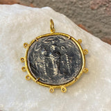 Ara Silver Coin Replica, Diamond and 24kt Gold Pendant