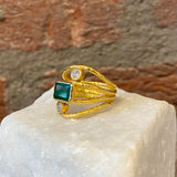 Ara Emerald, Diamond and 24kt Gold Wrap Ring