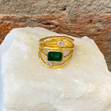 Ara Emerald, Diamond and 24kt Gold Wrap Ring