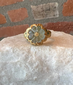 Karen Liberman Carved Aquamarine Flower Ring