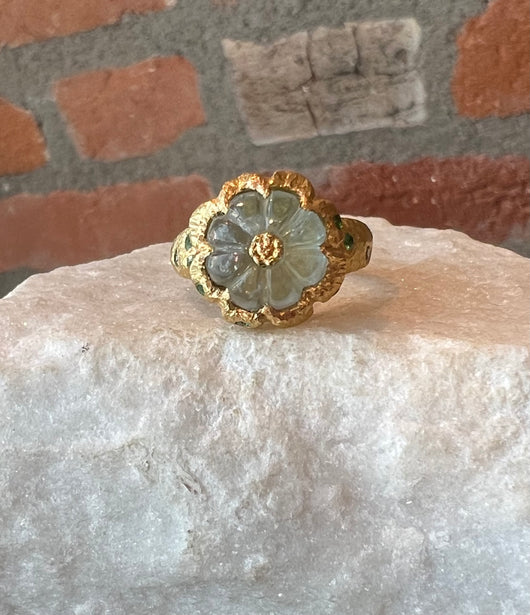 Karen Liberman Carved Aquamarine Flower Ring