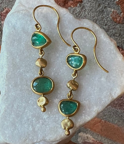Karen Liberman Rose Cut Emerald and Gold Nugget Drop Earrings