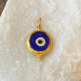 Ara 24kt Gold and Dark Blue Glass Small Evil Eye Charm