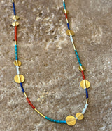 Ara Multi Color (Coral, Turquoise, Pearl, Lapis) and 24k Disc Necklace