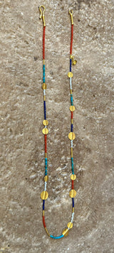Ara Multi Color (Coral, Turquoise, Pearl, Lapis) and 24k Disc Necklace