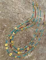 Ara Multi Color (Coral, Turquoise, Pearl, Lapis) and 24k Disc Necklace