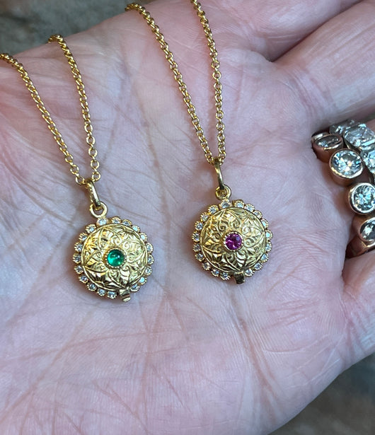 Arman Ruby and Diamond Mini Gold Locket Necklace